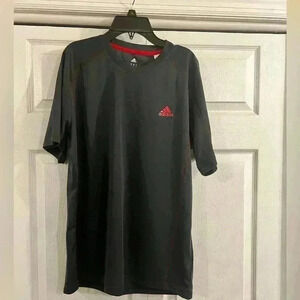 adidas Climalite Relaxed Activewear Tops for Men. Dark gray with red logo
